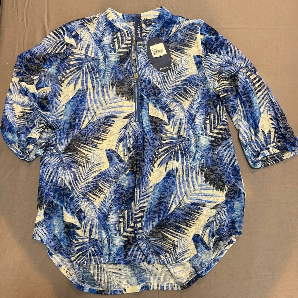 Charming Blue Leaf Print Women's Blouse